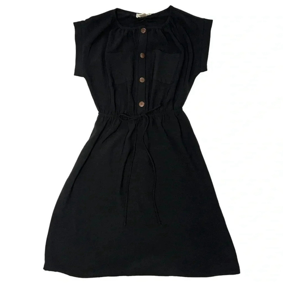 Monteau Dresses & Skirts - Monteau Los Angeles Button Front Short Sleeve Elastic Waist Black Dress - XS